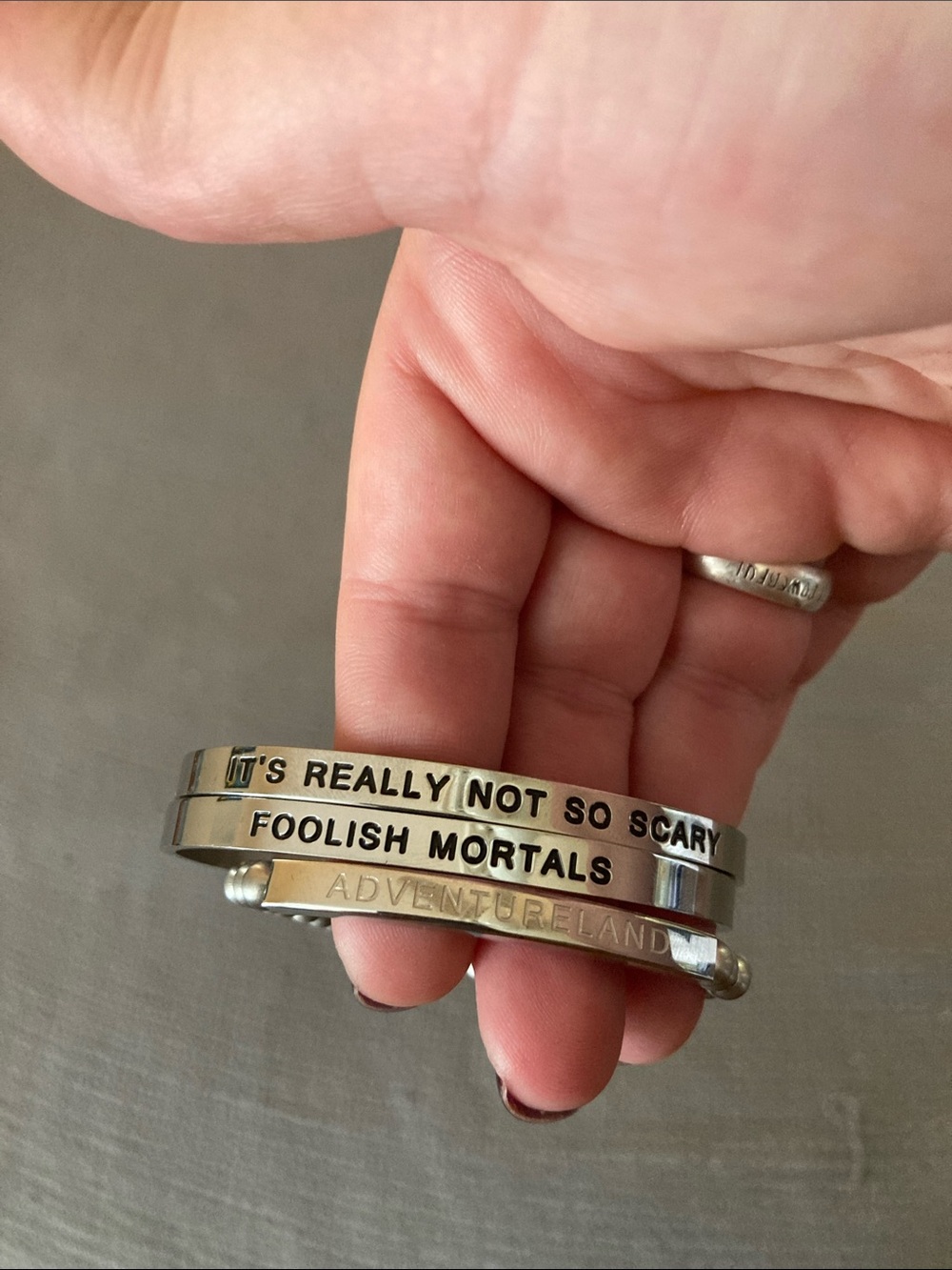 Silver Adventureland Engraved Stackable Bracelet Set